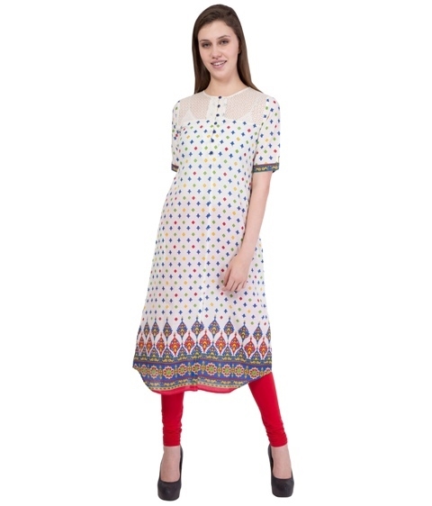 White Round Neck Half Sleeve Kurti (1)