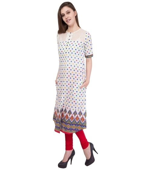 White Round Neck Half Sleeve Kurti (3)