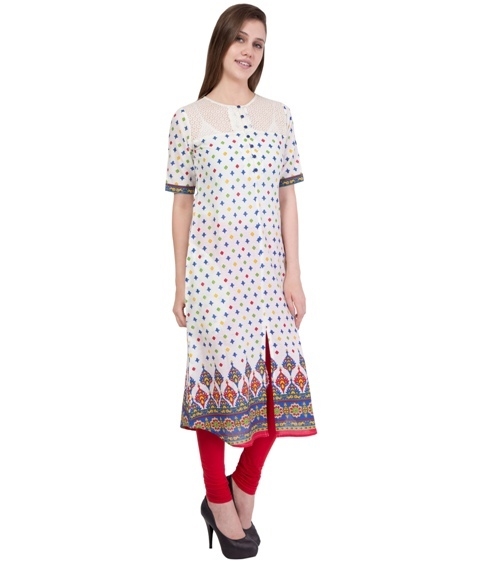 White Round Neck Half Sleeve Kurti (2)