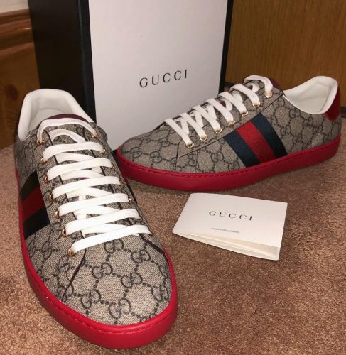 Mens GUCCI ace GG Leather low top supreme sneaker trainers 100 percent Authentic